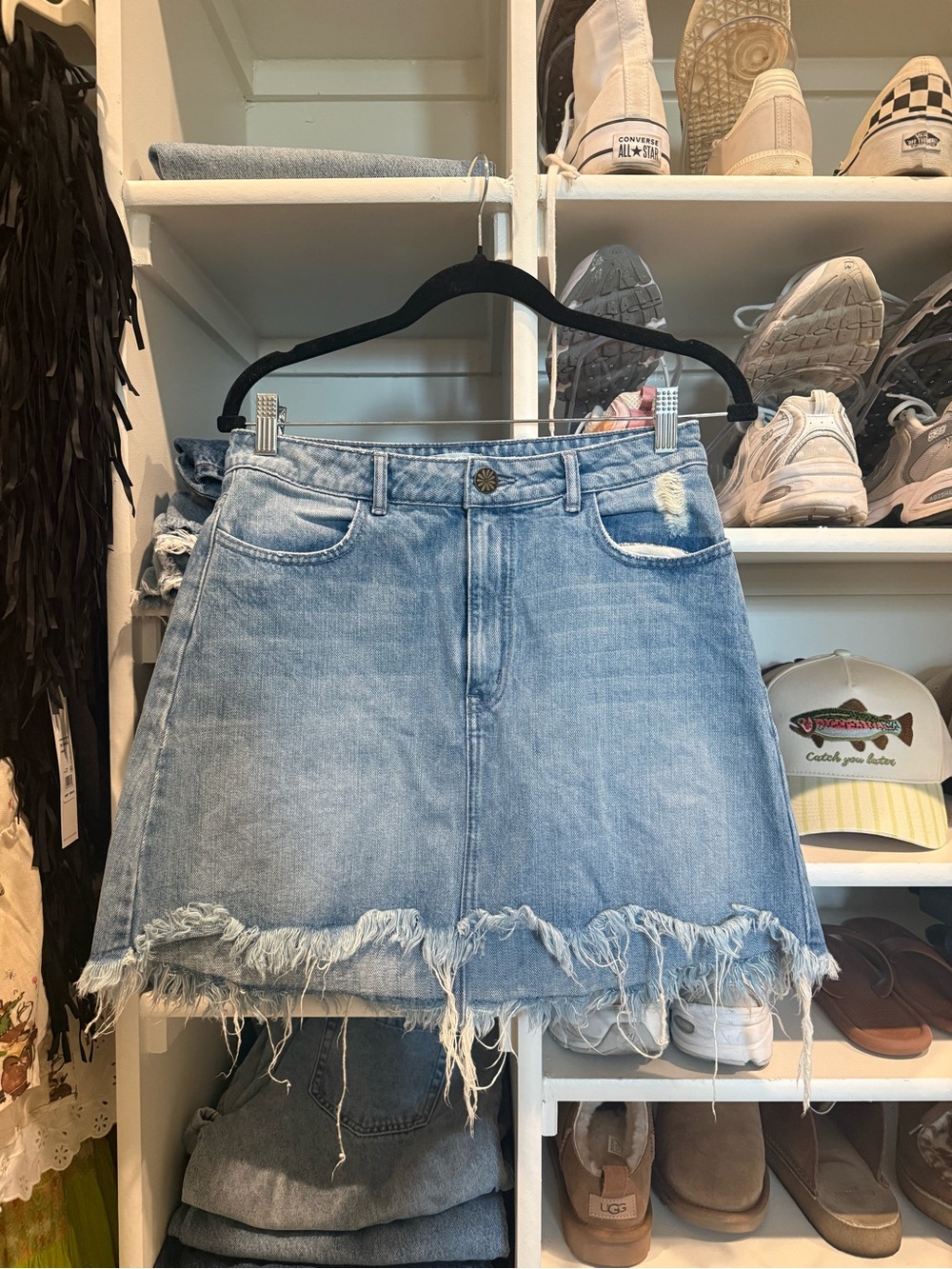 Show Me Your MuMu Light Blue Distressed Denim A-Line Skirt